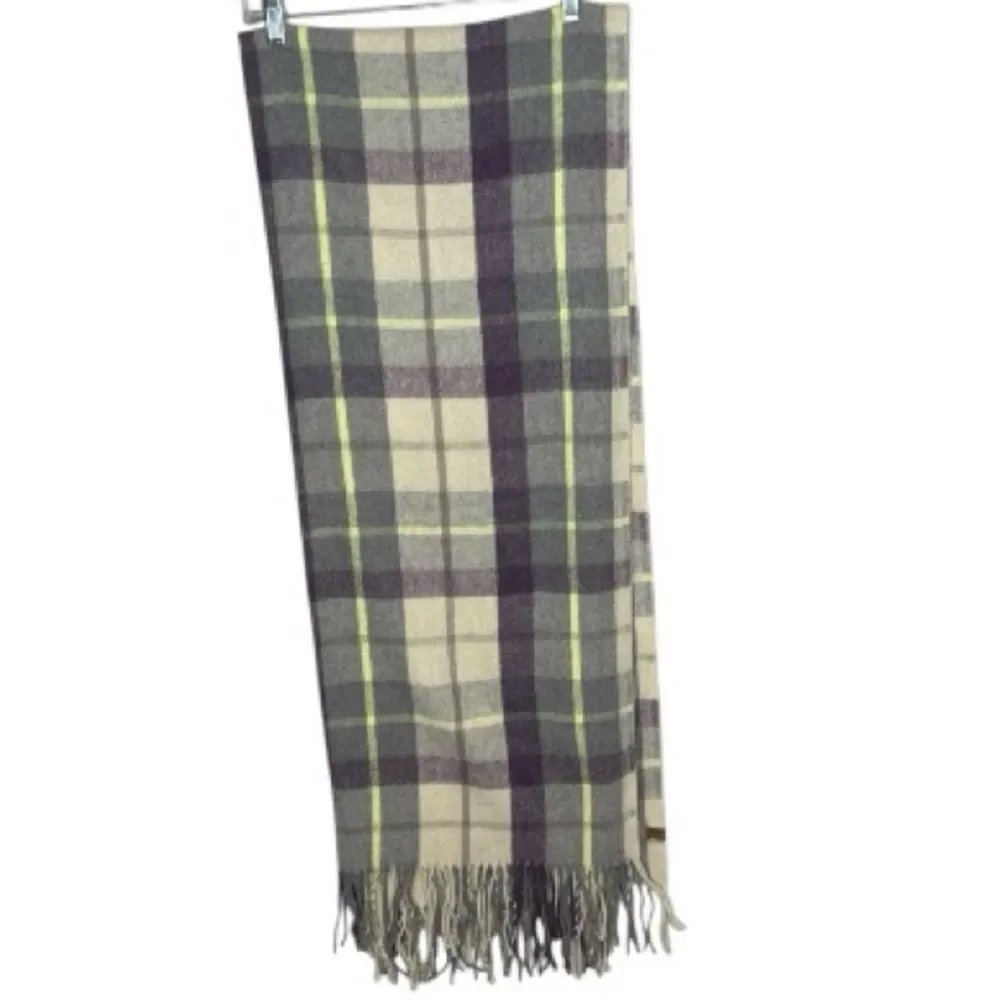 Roots Plaid Wool Scarf with Fringe.